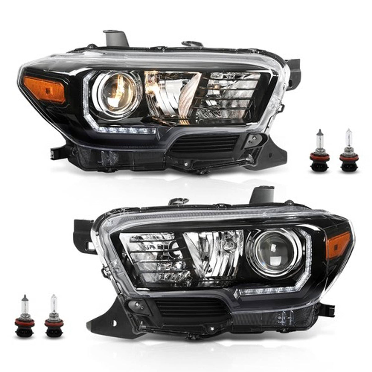 Solid Spare Headlights Headlamps Assembly Black w/ LED DRL Fit For 2016-2022 Toyota Tacoma