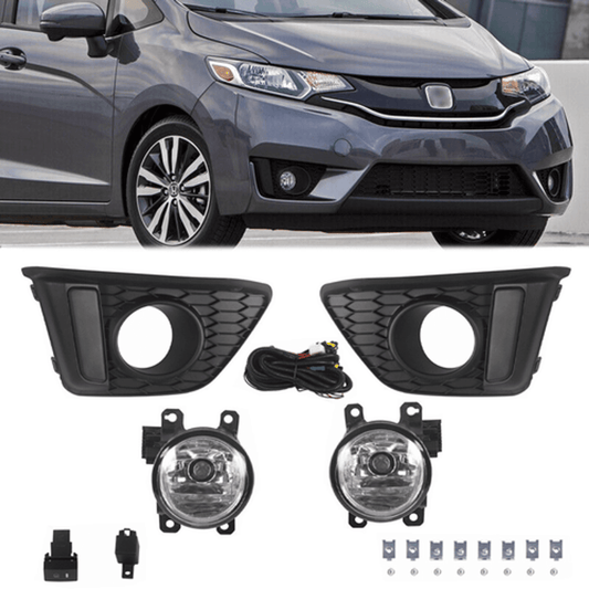 Solid Spare For 2014-2017 Honda Fit Jazz GK5 Front Bumper Clear Lens Fog Light Lamp Pair