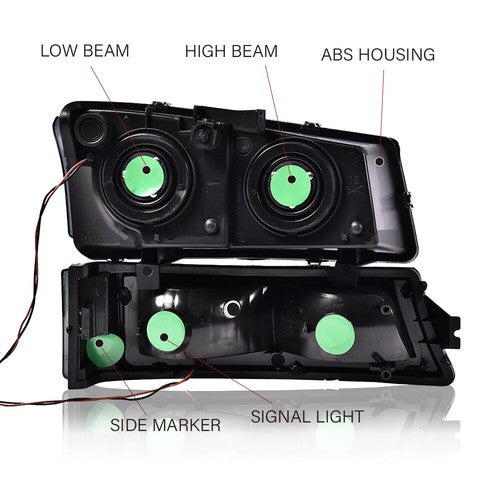 Solid Spare Fit For 2003-2007 Chevy Silverado Smoked Lens Black Housing LED DRL Headlights