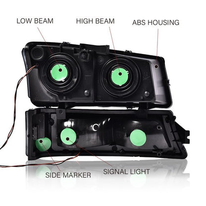 Solid Spare Fit For 2003-2007 Chevy Silverado Smoked Lens Black Housing LED DRL Headlights
