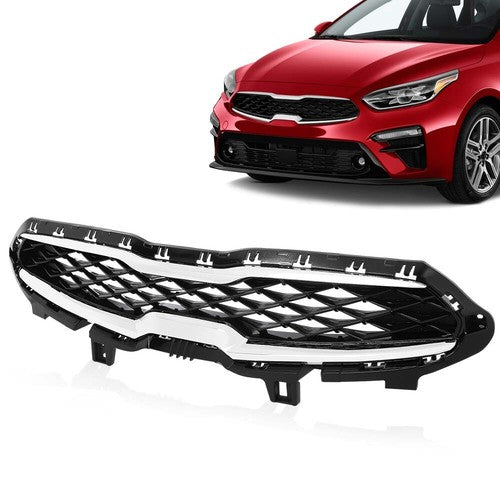 Solid Spare Fit For 2019 2020 Kia Forte Black Front Bumper Upper Grille Grill w/ Chrome Trim