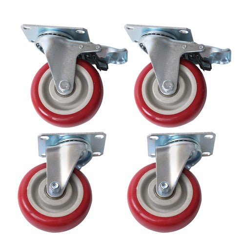 Solid Spare 4 pcs 4-inch Universal Caster Wheels red (2 with brakes and 2 without brakes)
