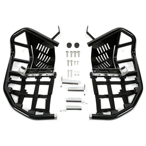 Solid Spare Nerf Bars For Kawasaki KFX 700 Pro Peg Heel Guards Steel Side Step Bar BLK Nets