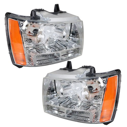 Solid Spare Chrome New For Chevy Avalanche/Suburban/Tahoe 2007-2014 Halogen Pair Headlights