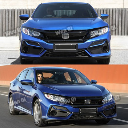Fit 2019-21 Honda Civic Sedan Matte Mesh Front Bumper Glossy Black Grille Grill