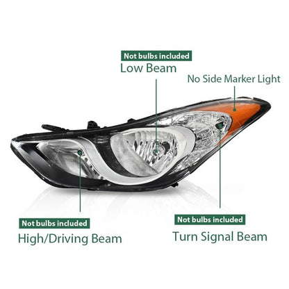 Solid Spare New Fit For 2011-2013 Hyundai Elantra Halogen Headlight Assembly Left Driver