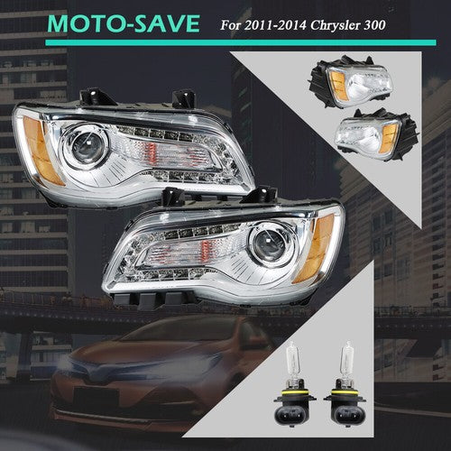 Solid Spare Passenger+Driver Side Headlight Projector Clear Pair For Chrysler 300 2011-2014