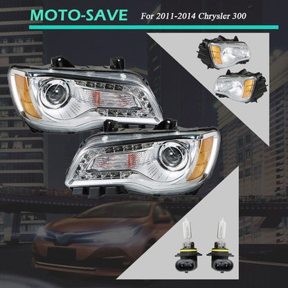 Solid Spare Passenger+Driver Side Headlight Projector Clear Pair For Chrysler 300 2011-2014