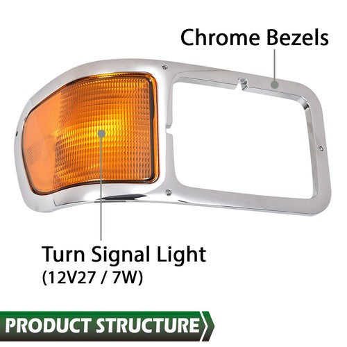 Solid Spare Fit For 2000-2015 Ford F650 F750 F-650 -F750 Headlights Bezel Corner Light Pair