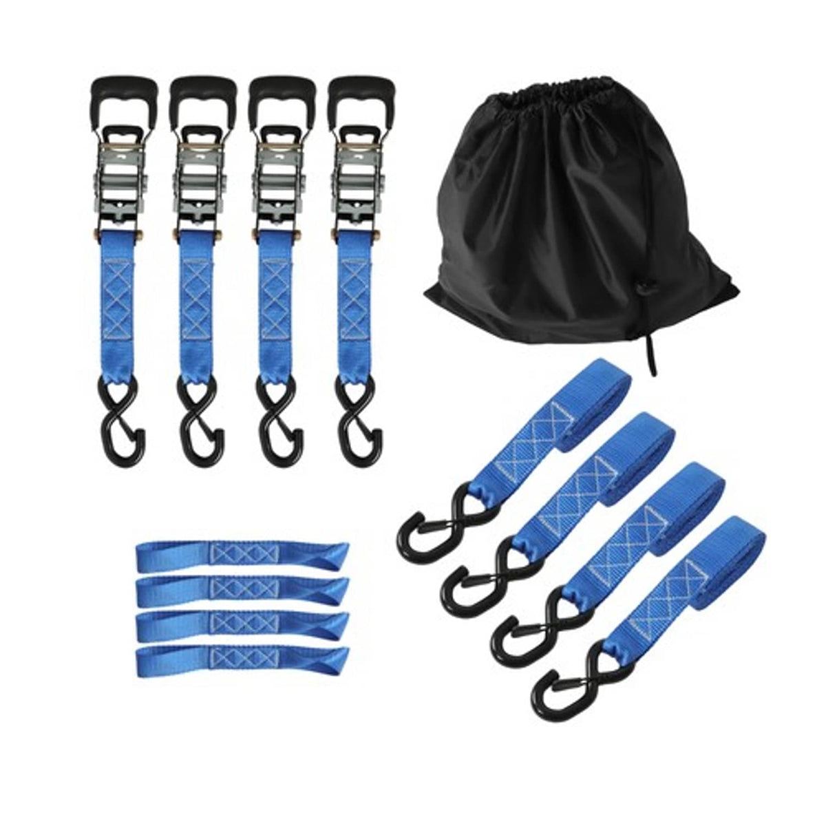 Solid Spare Ratchet Strap*4 Steel+Polyester Blue Fracture Strength 5208lbs 1.6in*8ft S Hooks