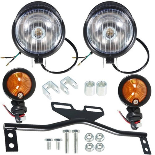 Solid Spare For Black Motorcycle Passing Driving Spot Fog Lamp w/ Turn Signal Lights