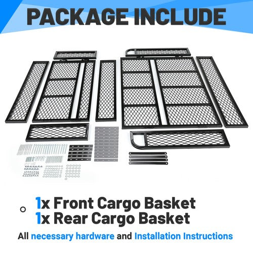 Solid Spare Front+Rear Cargo Basket Universal Luggage Carrier Mesh Rack Black Steel For ATV