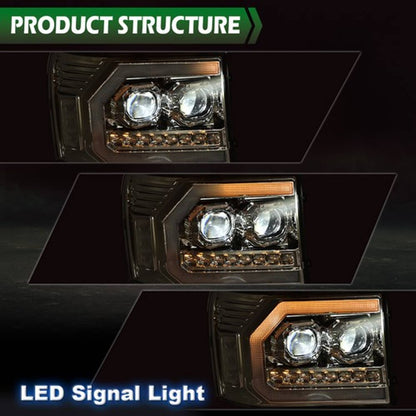 Solid Spare Dual Projector LED Headlights Chrome Fit For 07-14 GMC Sierra 1500 2500 3500