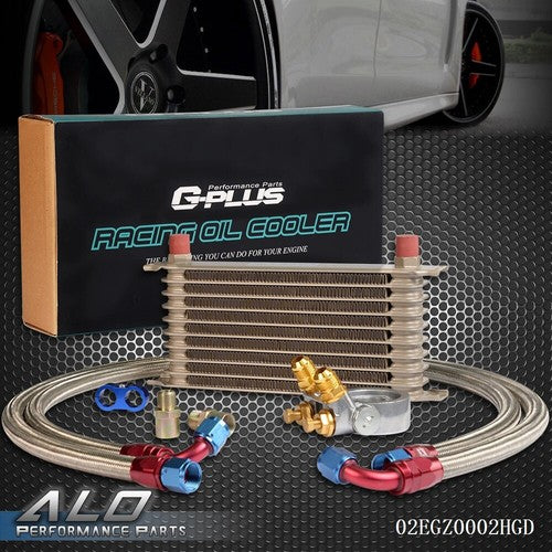 Solid Spare 10 Row AN10 Universal Aluminum Engine Oil Cooler + Thermostat Adaptor Kit New