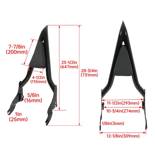 Solid Spare 28" Tall Passenger Backrest Sissy Bar For Harley Road King Street Glide 2009-25