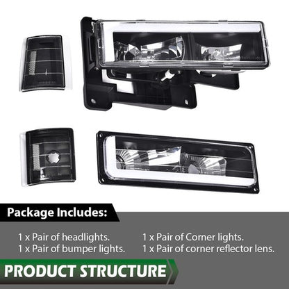 Solid Spare Clear Black LED Tube Headlights Fit For 94-00 Chevy GMC C/K Suburban Blazer