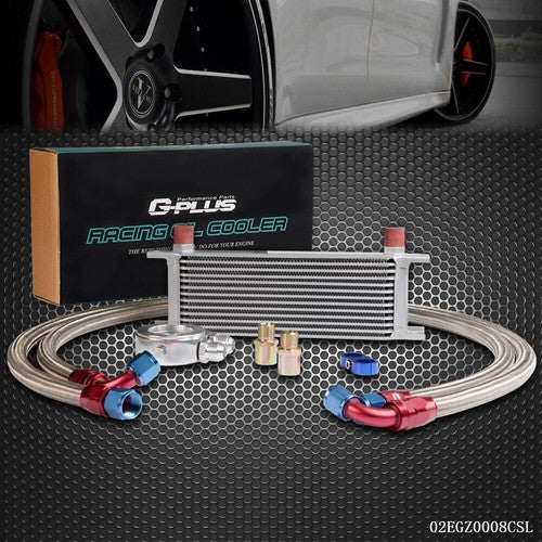 Solid Spare Universal 13 Row Transmission Engine Oil Cooler Sliver + Filter Adapter