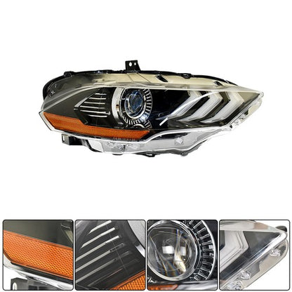 Solid Spare Black Headlight LED DRL Projector Lamp Right Side Fit For Ford Mustang 2018-2020
