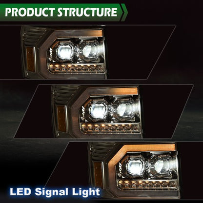 Solid Spare LED DRL Tube Projector Chrome Headlights Fit For 07-13 GMC Sierra 1500 2500HD