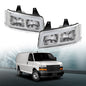 Solid Spare LED DRL Headlights Chrome Fit For 2003-2023 Chevrolet Express GMC Savana Van