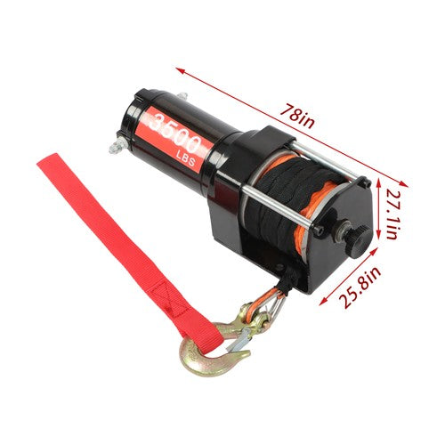 Solid Spare 3500lbs Electric Winch 12VDC/1.5HP 3/16in x 39ft Synthetic Rope IP55 Waterproof