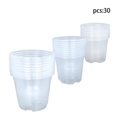 Solid Spare Garden Plastic Nursey Flower Pots Clear 30 Pack 6.7/5/4 Inch W/ Drainage Holes