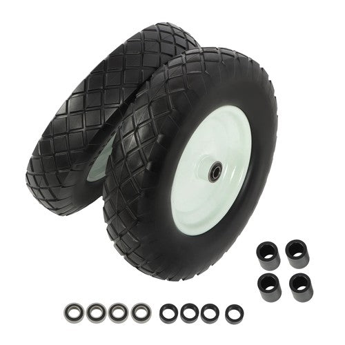 Solid Spare Lawn Mower Tires Solid for Trolley Smooth Flat White Rims Metal 16x4.80/4.00-8"