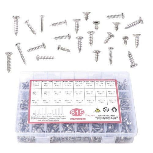 Solid Spare M3 M4 M5 size 815 pieces Stainless Steel Bolts and Nuts Combination Kits