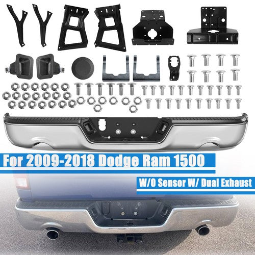 For 2009-2018 Dodge Ram 1500 Chrome Rear Step Bumper W/O Sensor W/ Dual Exhaust
