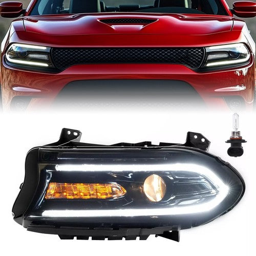 Solid Spare Left Driver Side Headlight Projector Assembly For Dodge Charger 2015-2023 Black