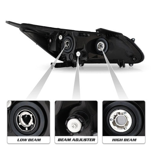 For 2013-2015 Honda Accord Sedan Pair Projector Headlights Halogen Headlamps Set