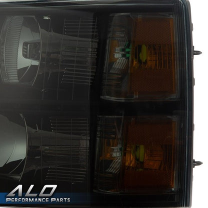 Solid Spare Smoke Lens Black LED DRL Headlights Fit For 07-14 Chevy Silverado 1500 2500 3500