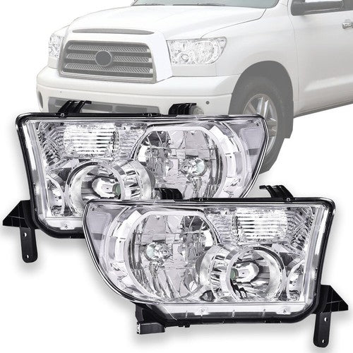 Solid Spare Headlights Left+Right Chrome Fit For Toyota 2007-2013 Tundra 2008-2017 Sequoia