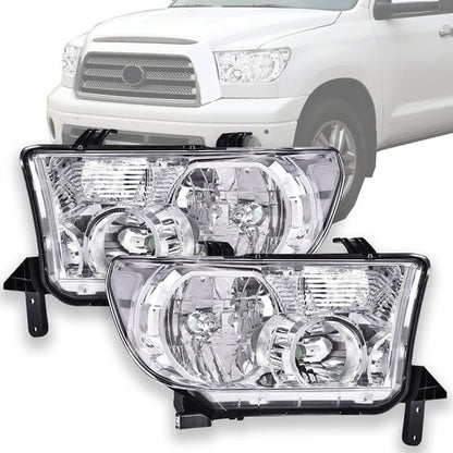 Solid Spare Headlights Left+Right Chrome Fit For Toyota 2007-2013 Tundra 2008-2017 Sequoia