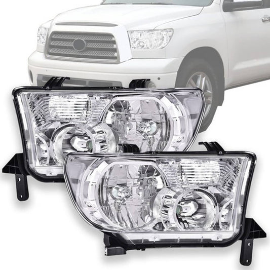 Solid Spare Headlights Left+Right Chrome Fit For Toyota 2007-2013 Tundra 2008-2017 Sequoia