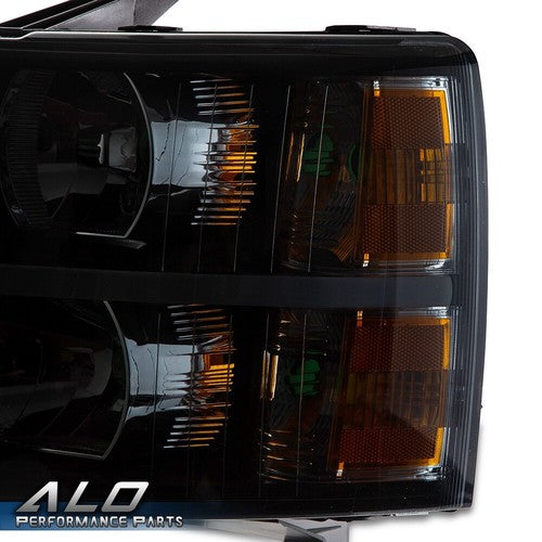 Solid Spare LED DRL Headlights Amber Black Fit For 2007-2014 Chevy Silverado 1500 2500 3500