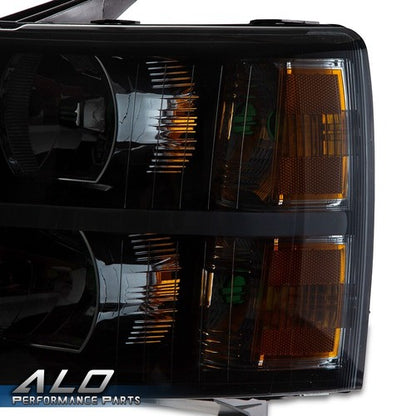 Solid Spare LED DRL Headlights Amber Black Fit For 2007-2014 Chevy Silverado 1500 2500 3500