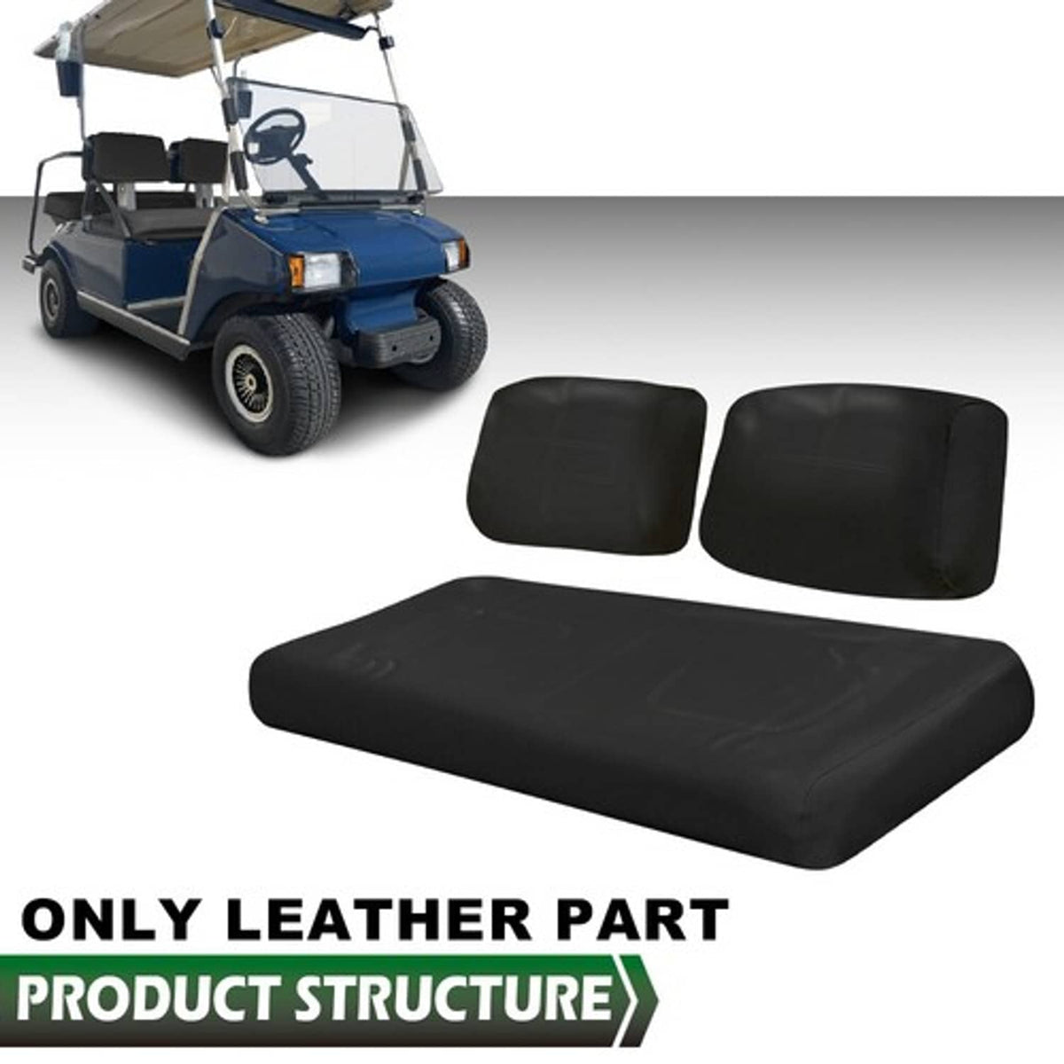 Solid Spare Fit For 1982-2000 PRE-2000 DS Golf Cart Black Club Car Front PU Seat Covers 3Pcs