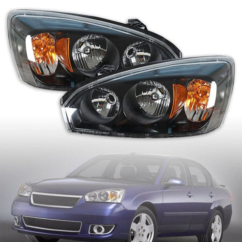 Solid Spare For Chevy Malibu 2004-2008 Headlights Headlamps Housing Halogen Black RH & LH