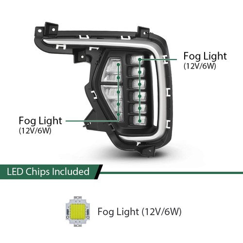 Solid Spare LED Fog Lights Driving Lamps w/ Bezel Fit For 2017-2019 Hyundai Santa Fe 7 Seats