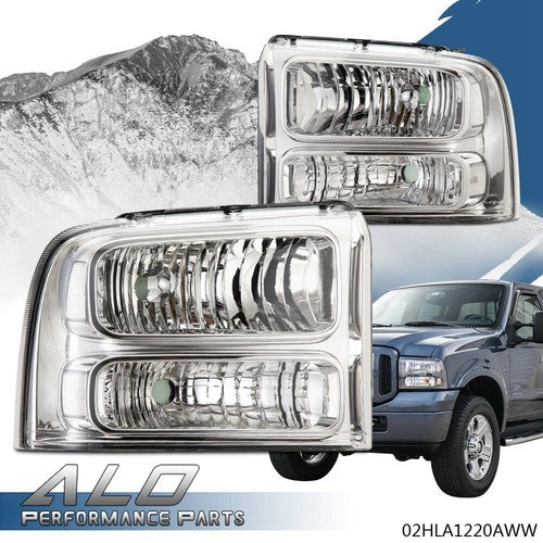 Solid Spare Clear Corner Chrome Headlights Fit For 2005-2007 Ford F-250 F-350 Super Duty