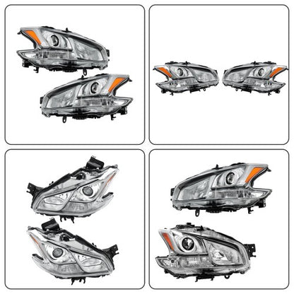 Solid Spare For Nissan Maxima 2009-2014 Chrome Halogen RH+LH Headlights Assembly Projector