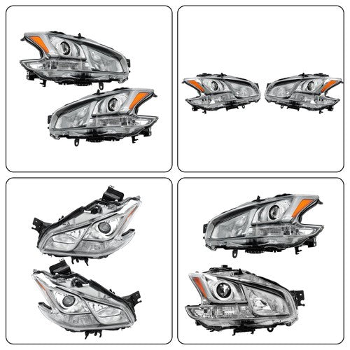 Solid Spare For Nissan Maxima 2009-2014 Chrome Halogen RH+LH Headlights Assembly Projector
