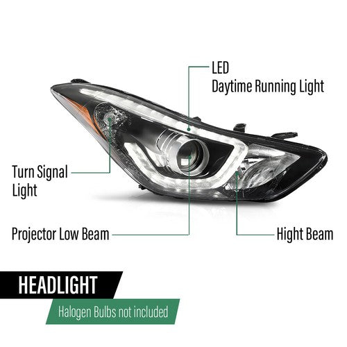 Solid Spare Fit For 14-16 Hyundai Elantra LED Projector Headlight Limited Right Passenger