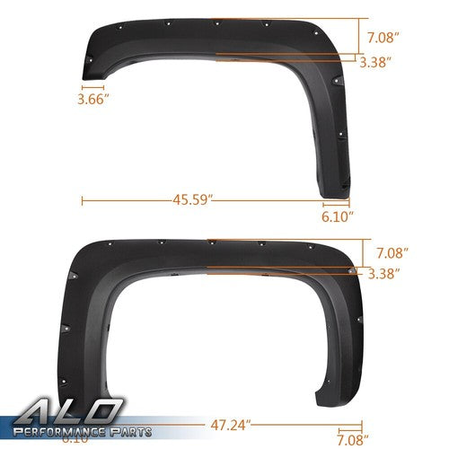 Solid Spare Fit For 07-13 Silverado 1500 2500hd Pocket Rivet Bolt-on Style Fender Flares 4PC