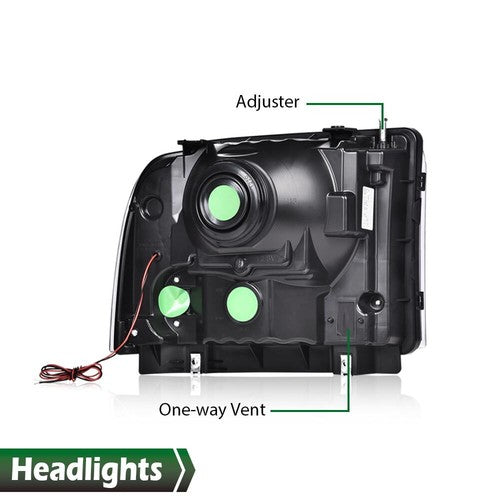 Solid Spare Fit For 2005-2007 F250 F350 F450 Super Duty LED DRL Black Clear Headlights Lamps