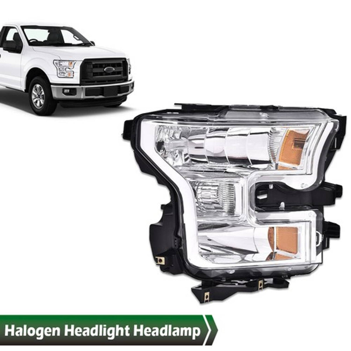 Solid Spare Fit For 15-17 Ford F-150 Amber Chrome Housing Headlight Right Passenger Side