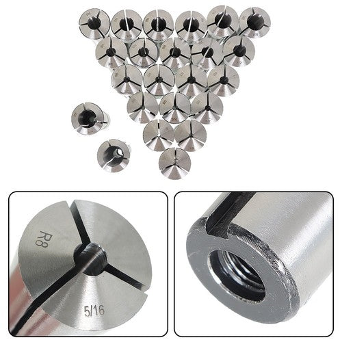 Solid Spare Collet Set Fractional 1/16" To 3/4" High Precision For Bridgeport 23 PCS R8 NEW