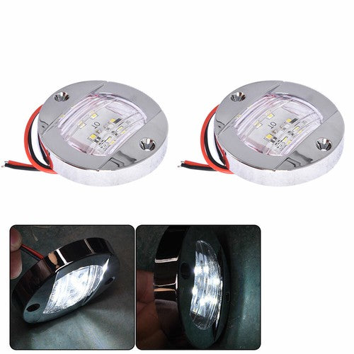 Solid Spare 2X Round 3" Marine Boat Stern Transom Lights White 6 LED Courtesy Cockpit Light