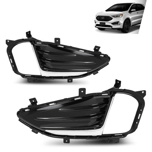 Solid Spare Fit For 2019-2024 Ford Edge Front Bumper Fog Light Bezel Lamp Trim Left+Right